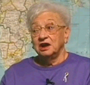 Photo of Lib Liberty being interviewed in 2002